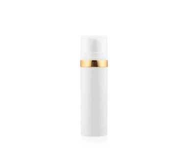 Frasco Airless MEG Branco com Friso Dourado 30ml
